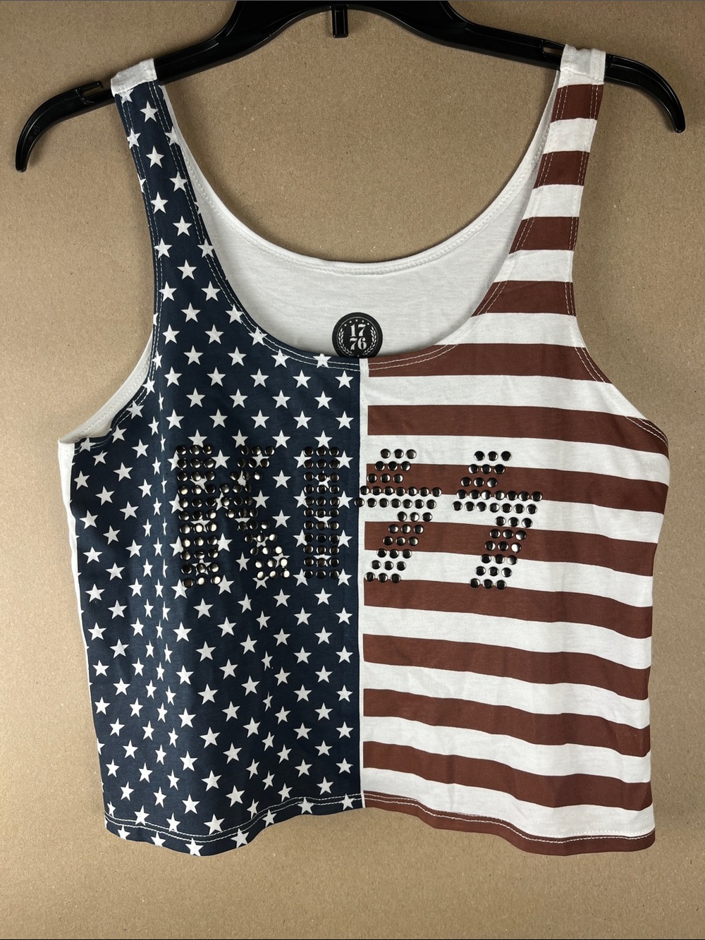 NWT 1776 Studded USA Flag 4th of July Crop Tank Top Patriotic Americana M